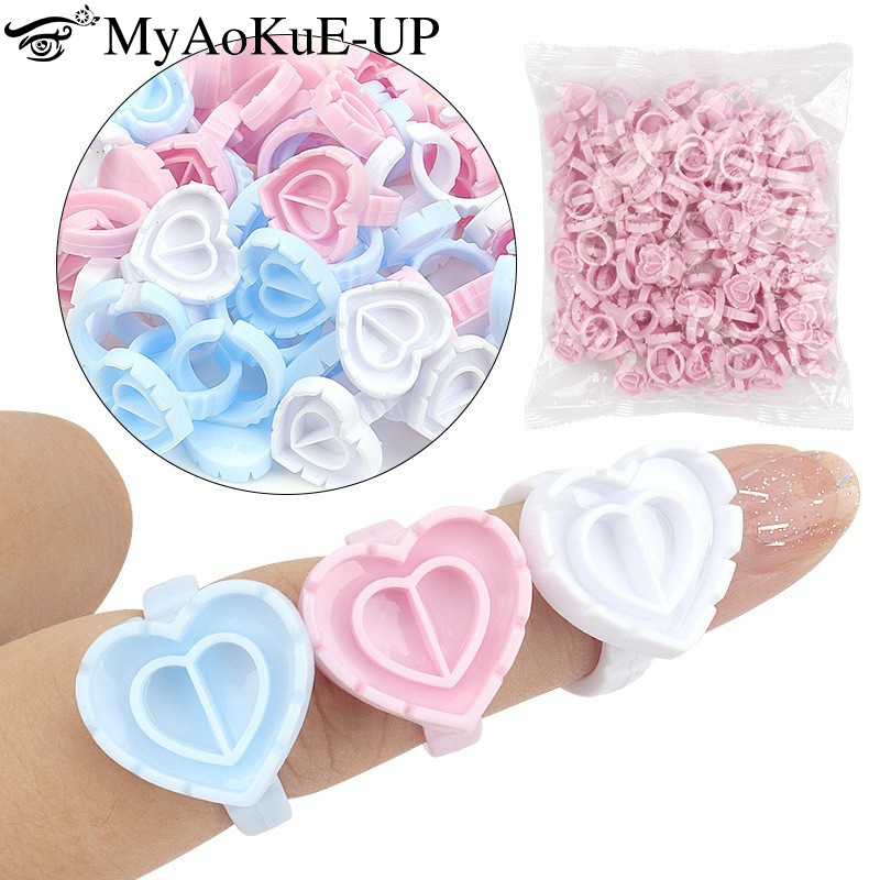 Eyelash Extension Guide - 100Pcs Disposable Glue Ring Holder Eyelash