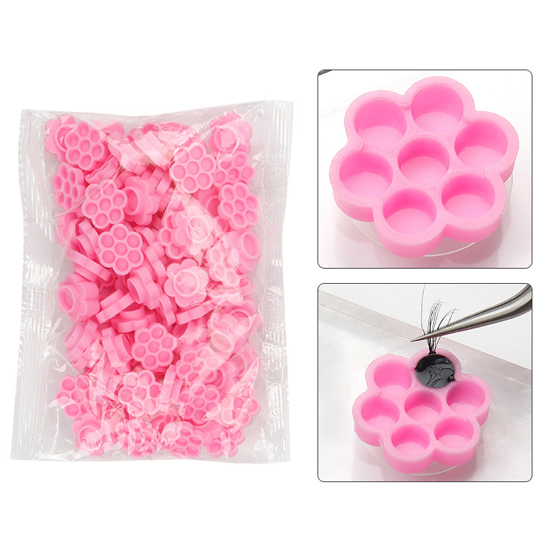 Eyelash Extension Guide - 100 Pcs Pink Flower Glue Delay